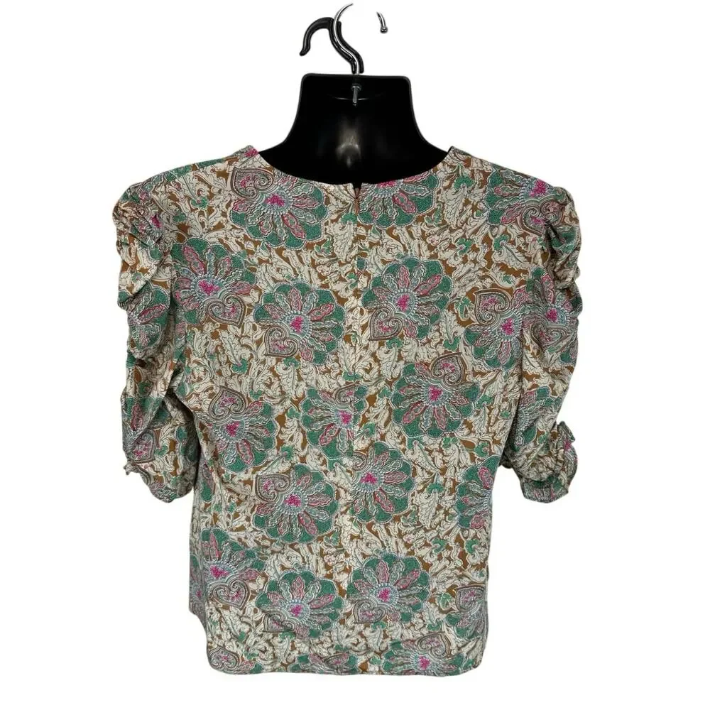 Veronica Beard Henrieta Floral Top Silk Stretch Sz 12 Half Sleeve V Neck Preppy - Picture 3 of 15